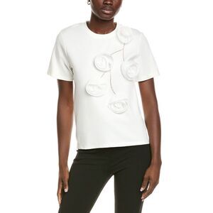 Gracia Womens  Rose Applique T-Shirt, White